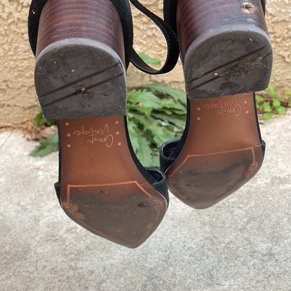 Black Velvet, Pointy Toe Chunky Heel, Strap Around Ankle - Picture 7 of 7
